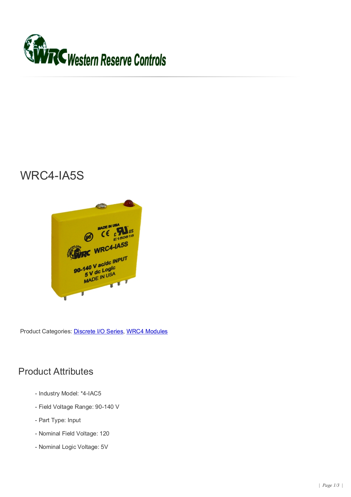 Western Reserve Controls WRC4-IA5S Data Sheet