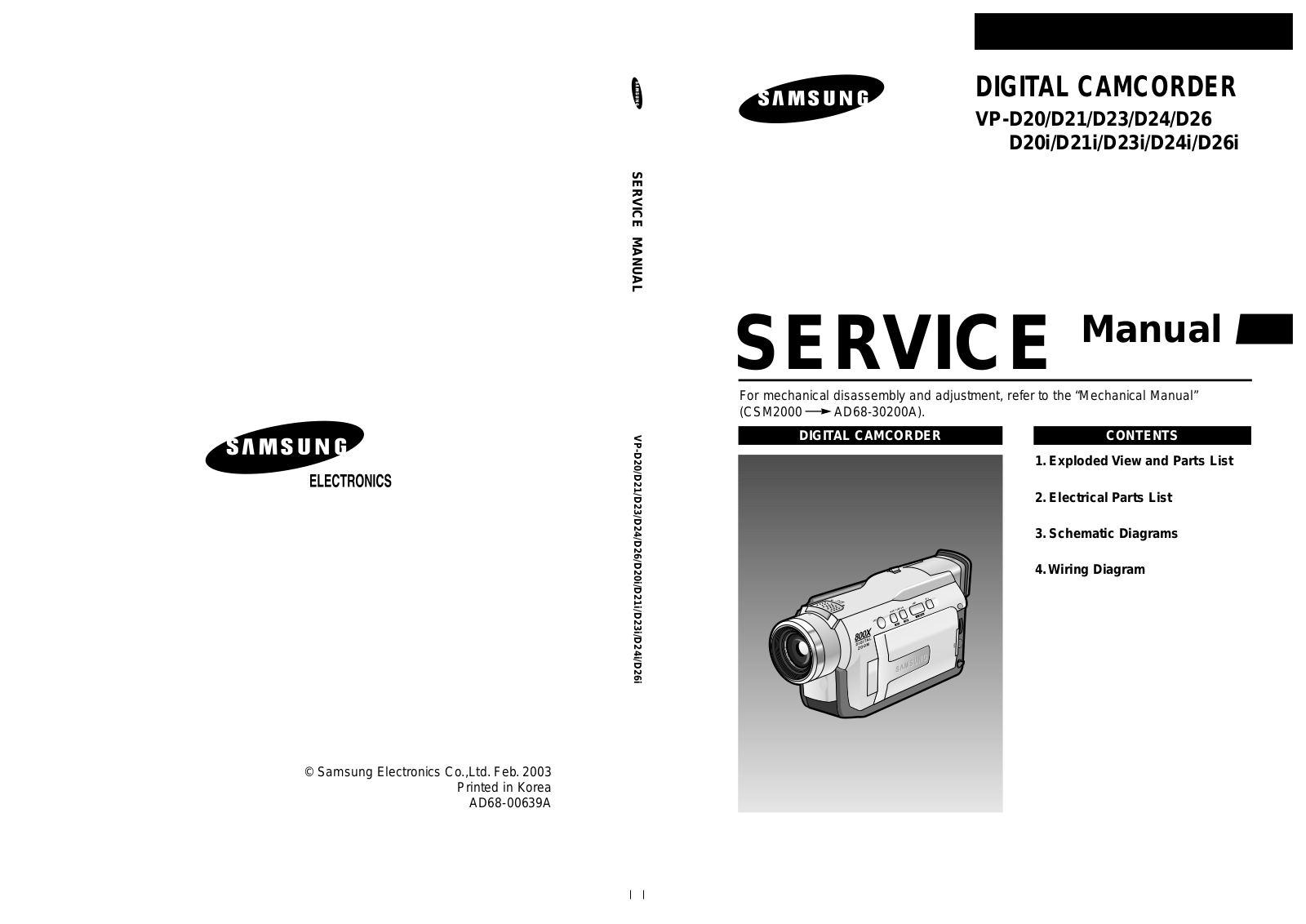 samsung VP-D20, VP-D21, VP-D23, VP-D24, VP-D26 Service Manual