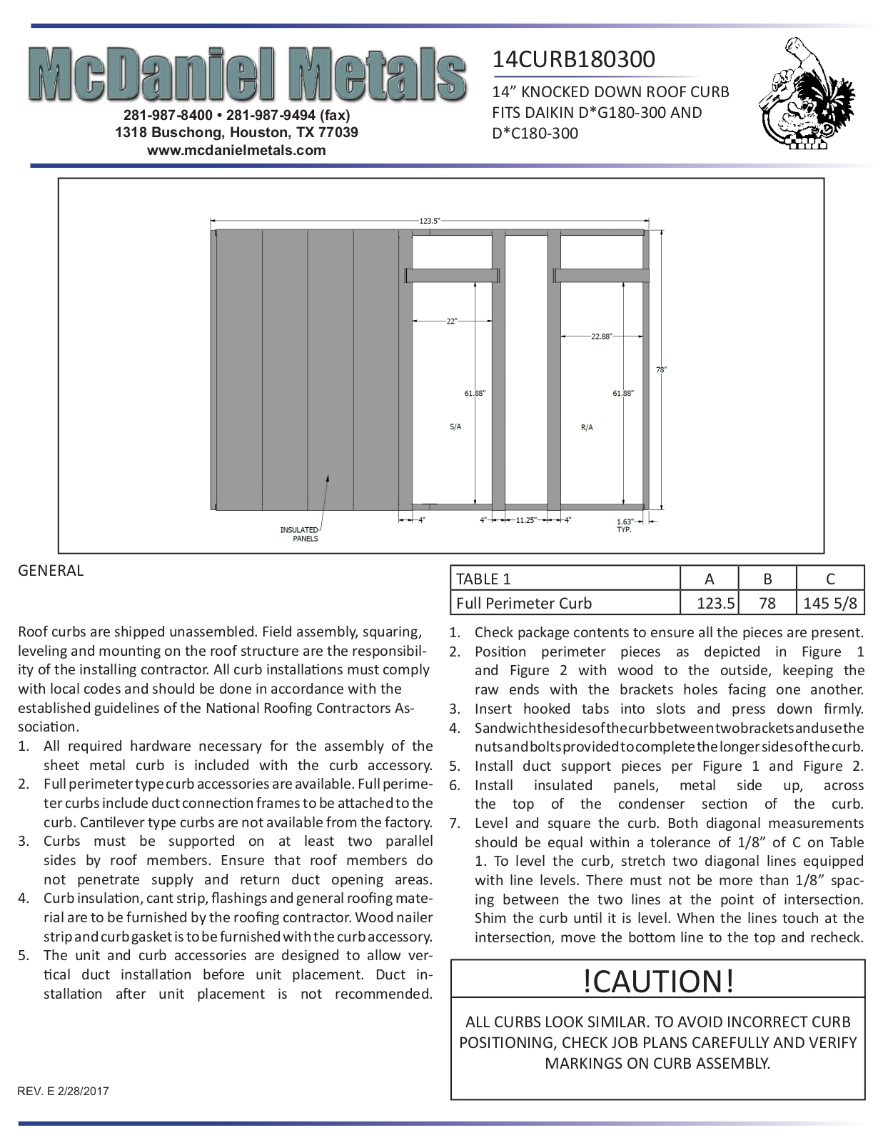 McDaniel Metals 14CURB180300 Installation Manual