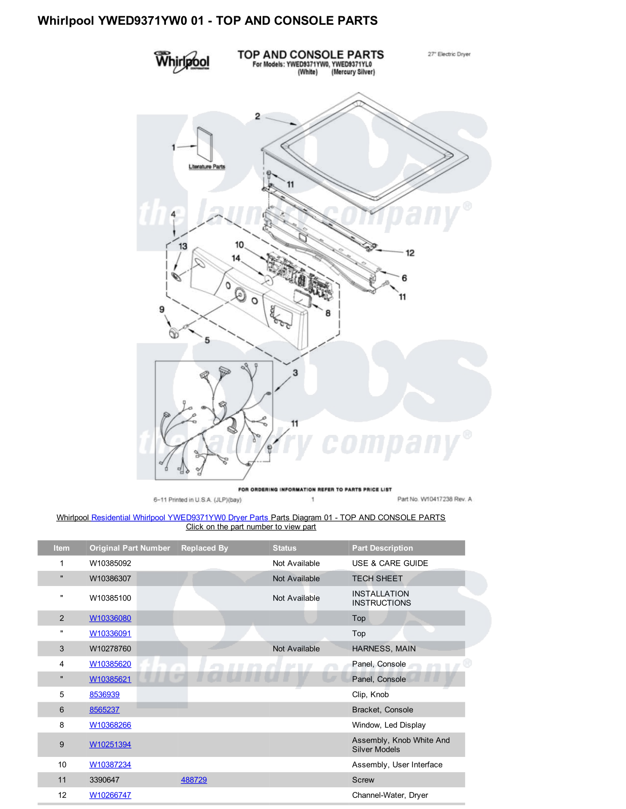 Whirlpool YWED9371YW0 Parts Diagram