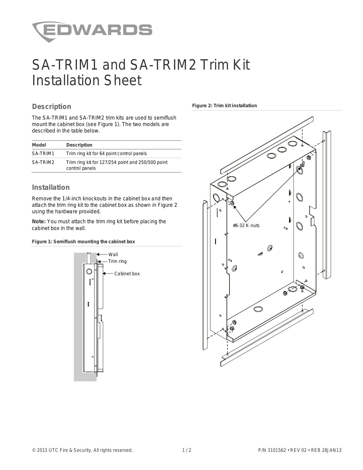 Edwards Signaling SA-TRIM2 User Manual