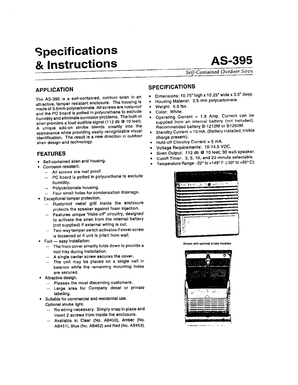 Interlogix AS395 Specsheet