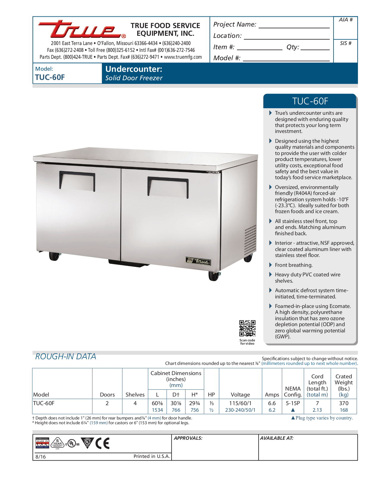 True TUC-60F User Manual