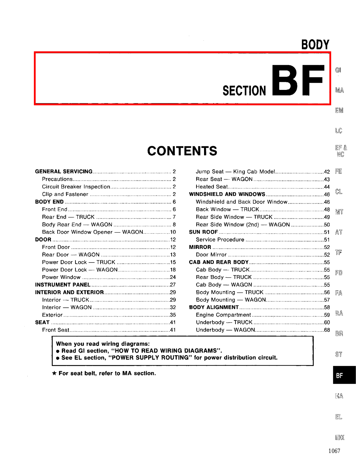 Nissan D21 Body Section BF 1994 Owner's Manual