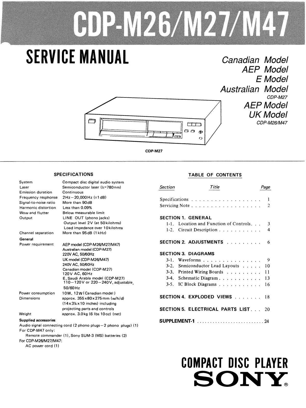 Sony CDPM-27 Service manual