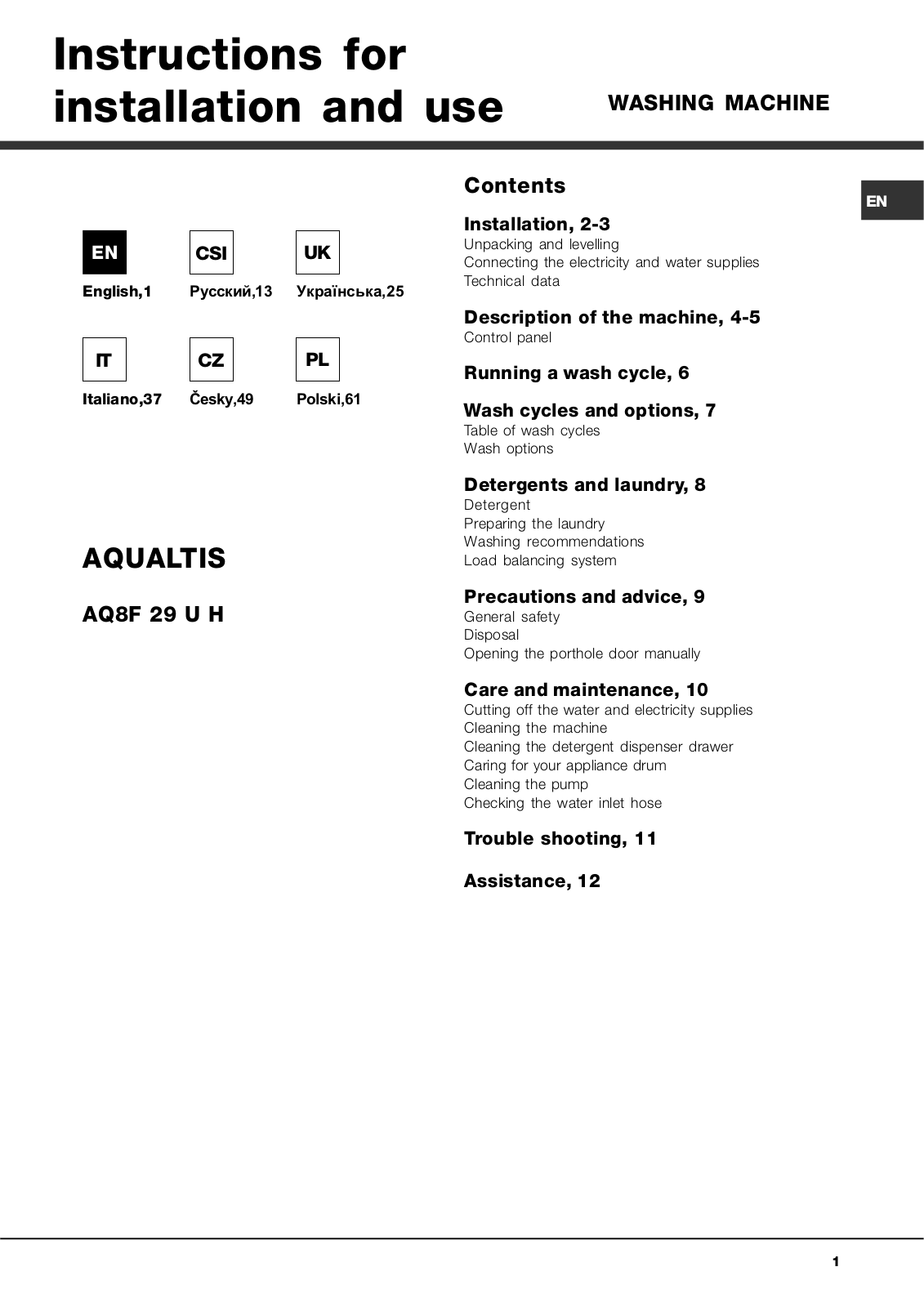 Hotpoint-ariston Aqualtis AQ8F 29 U H User Manual