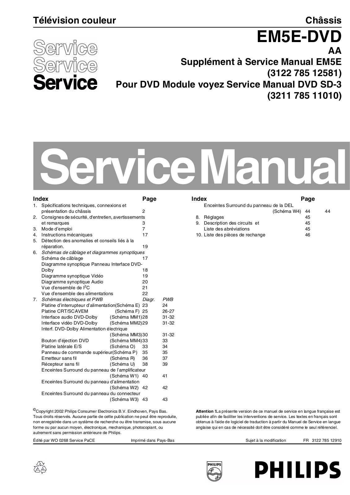 Philips EM5E-DVD AA Service Manual