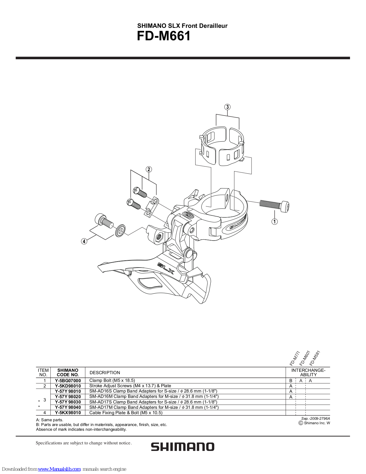 Shimano FD-M661, FD-M660-E, FD-M660, FD-M665, FD-M667 User Manual