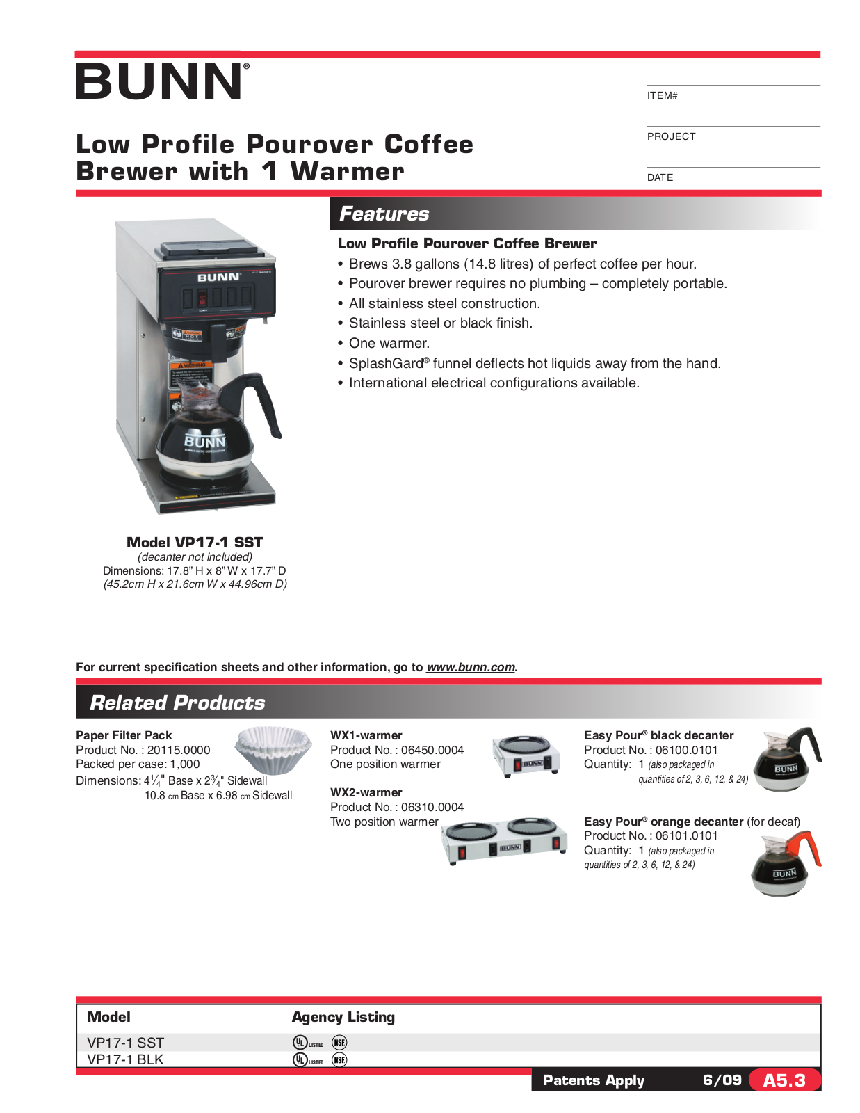 Bunn Coffee Maker VP17-1 User Manual