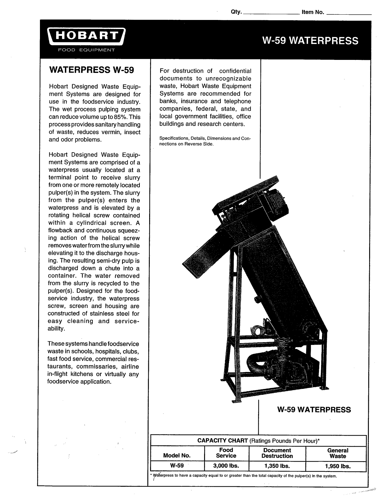 Hobart Food Machines W59 User Manual