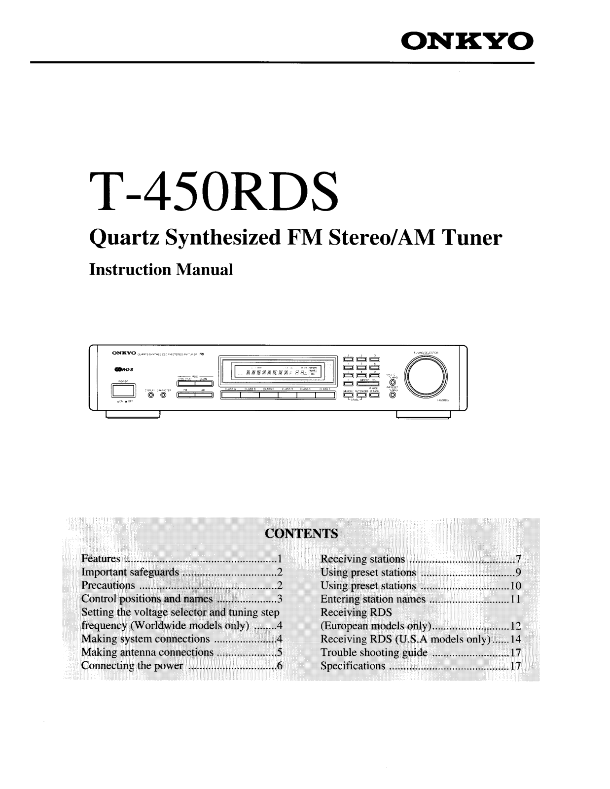 Onkyo T-450-RDS Owners manual