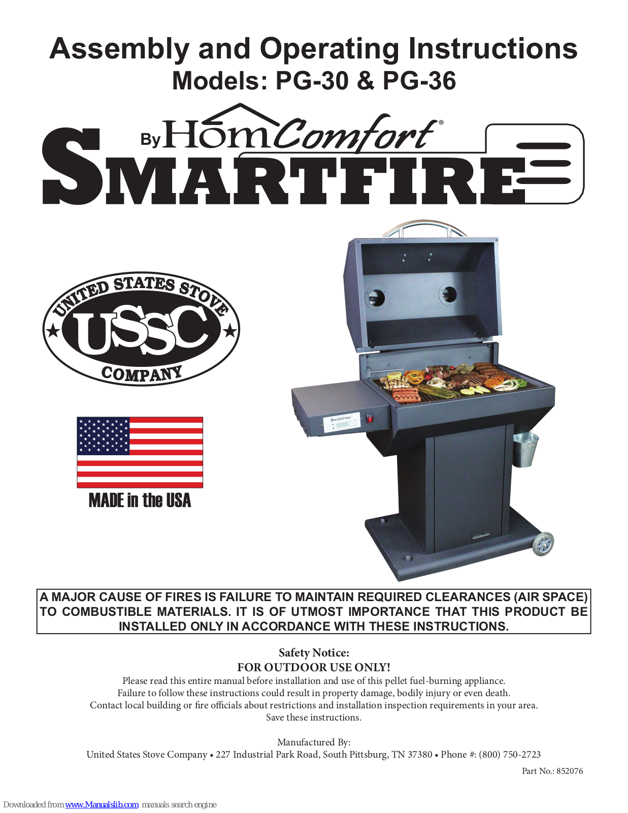 Smart Fire PG-30, PG-36 Assembly And Operating Instructions Manual