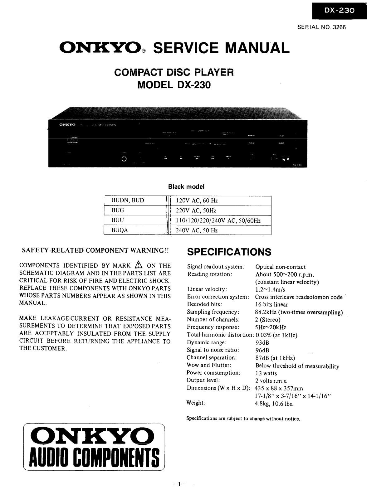 Onkyo DX-230 Service Manual