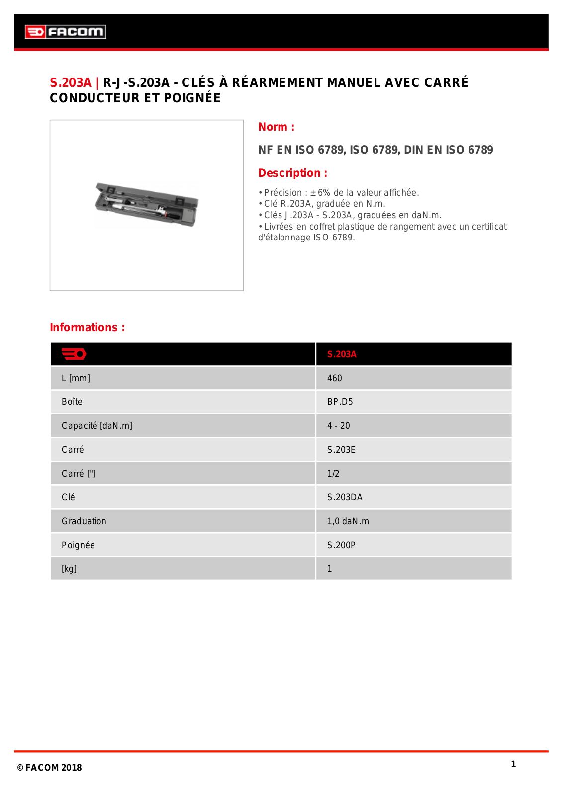 Facom S.203A Specification - ManualMachine.com