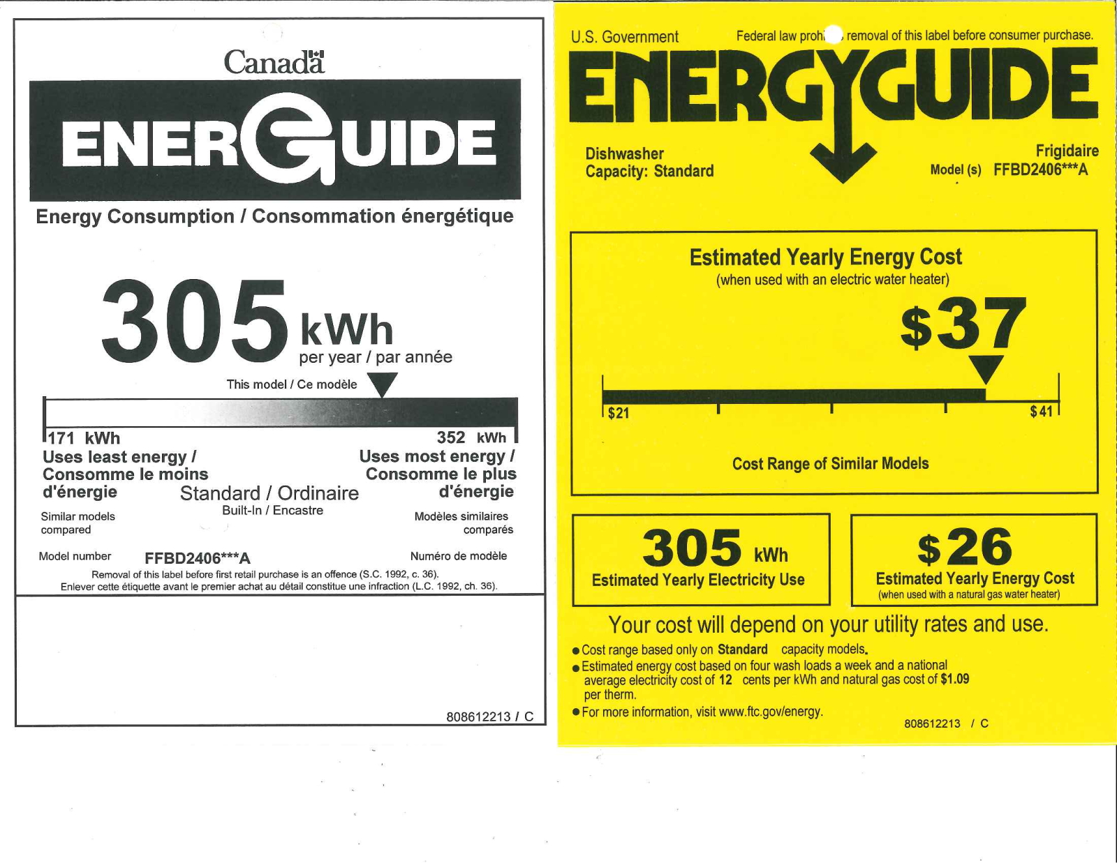 Frigidaire FFBD2406NB, FFBD2406NS Energy Guide