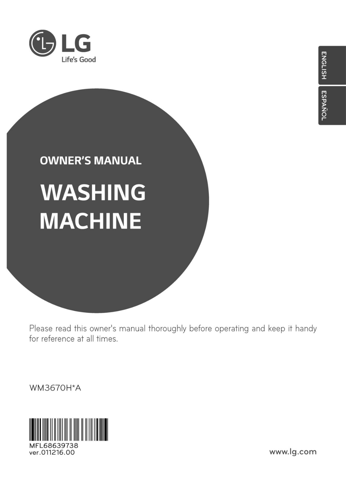 LG WM3670HWA User Manual