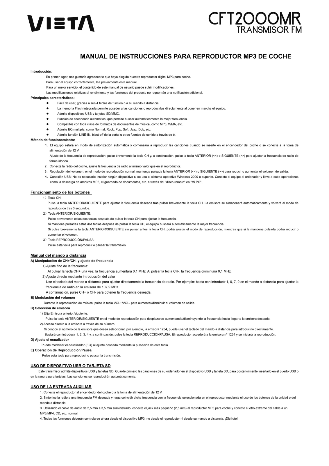 Vieta CTF2000MR User Manual