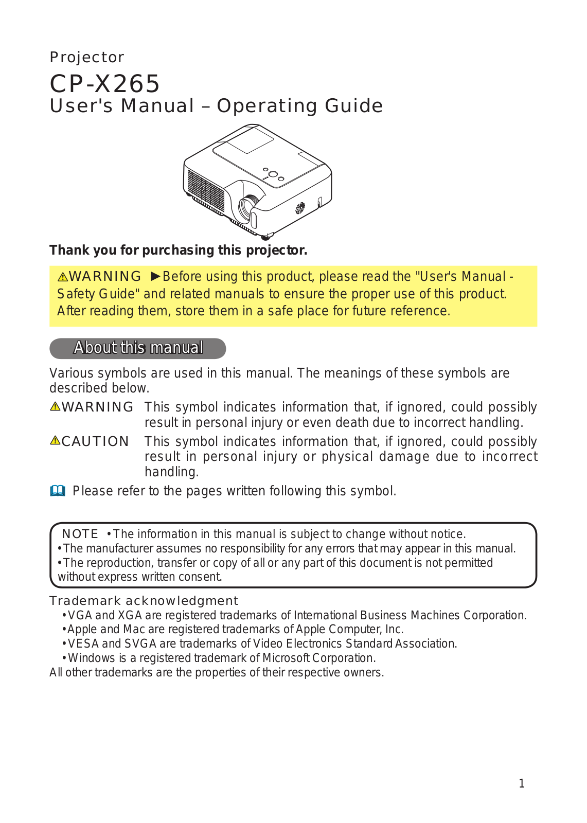 Hitachi CP-X265 User Manual