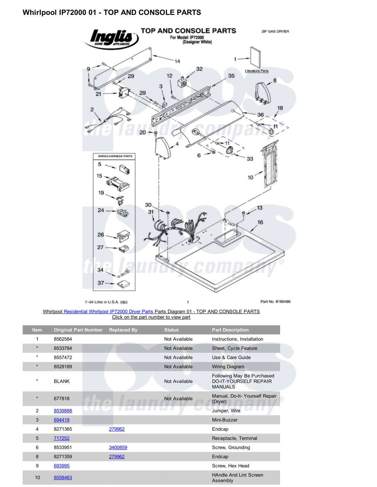 Whirlpool IP72000 Parts Diagram