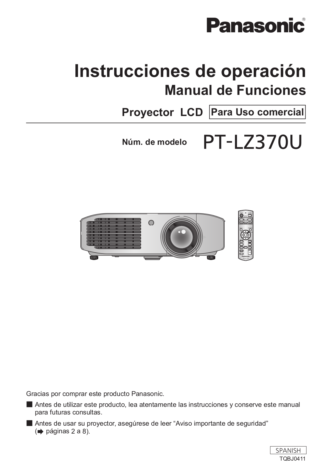 Panasonic PT-LZ370U Operating Instruction