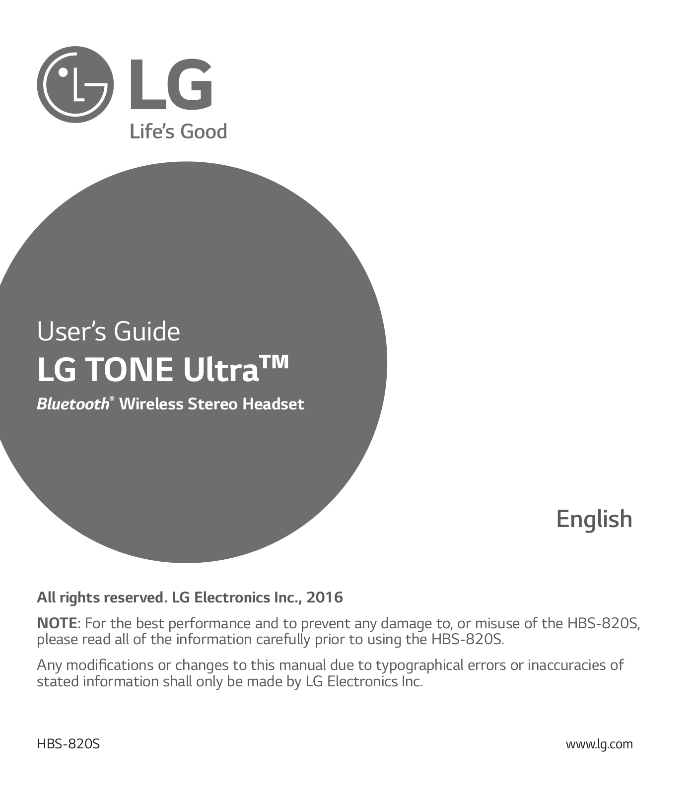 LG HBS820S User Manual