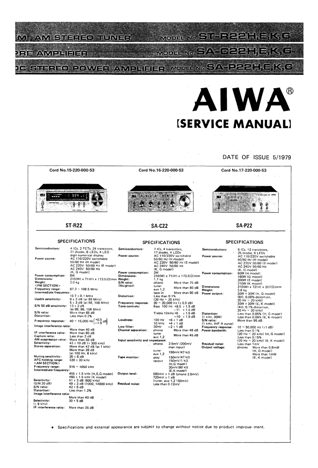 Aiwa SA-22 Service Manual
