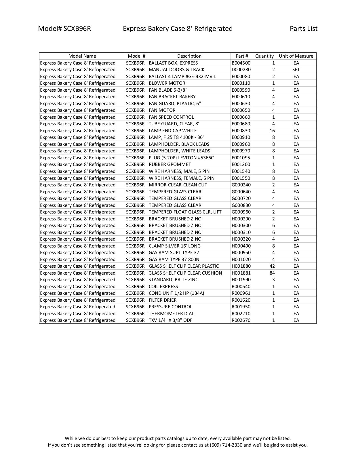 RPI Industries SCXB96R Parts List