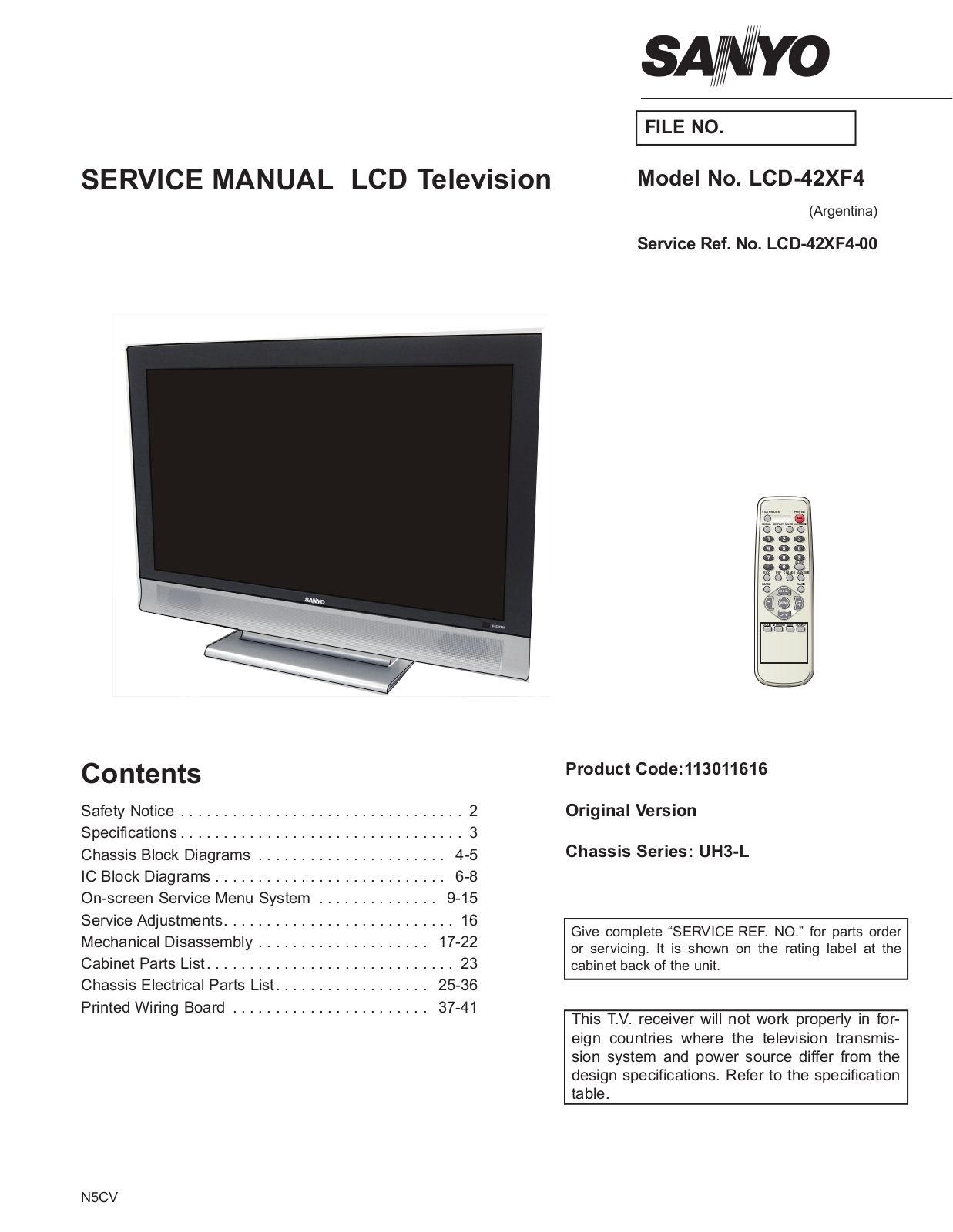 Sanyo LCD-42XF4 Schematic