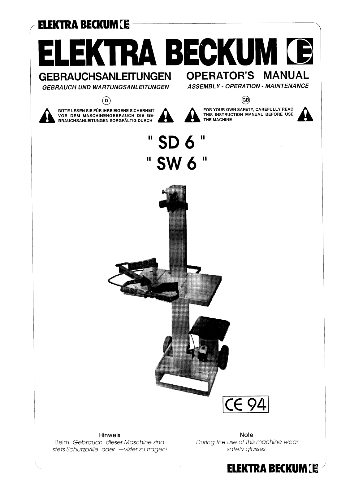 ELEKTRA BECKUM SD 6, sw 6 User guide - ManualMachine.com