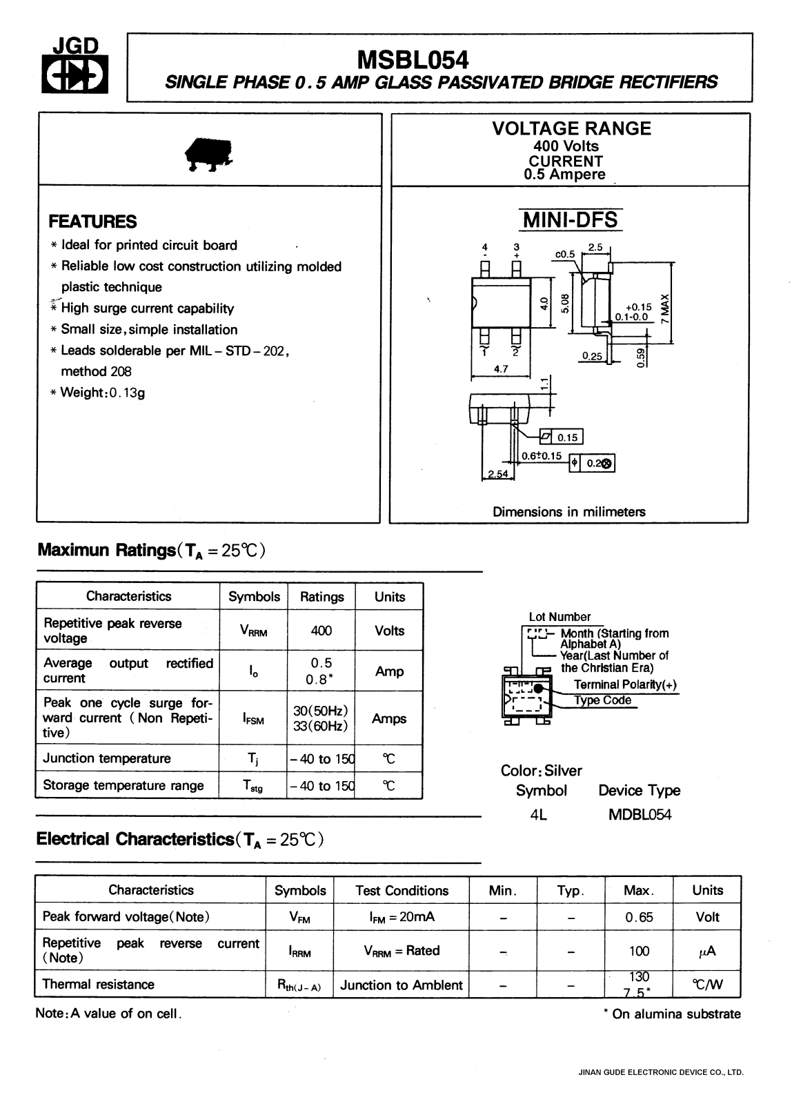 JGD MSBL054 Datasheet