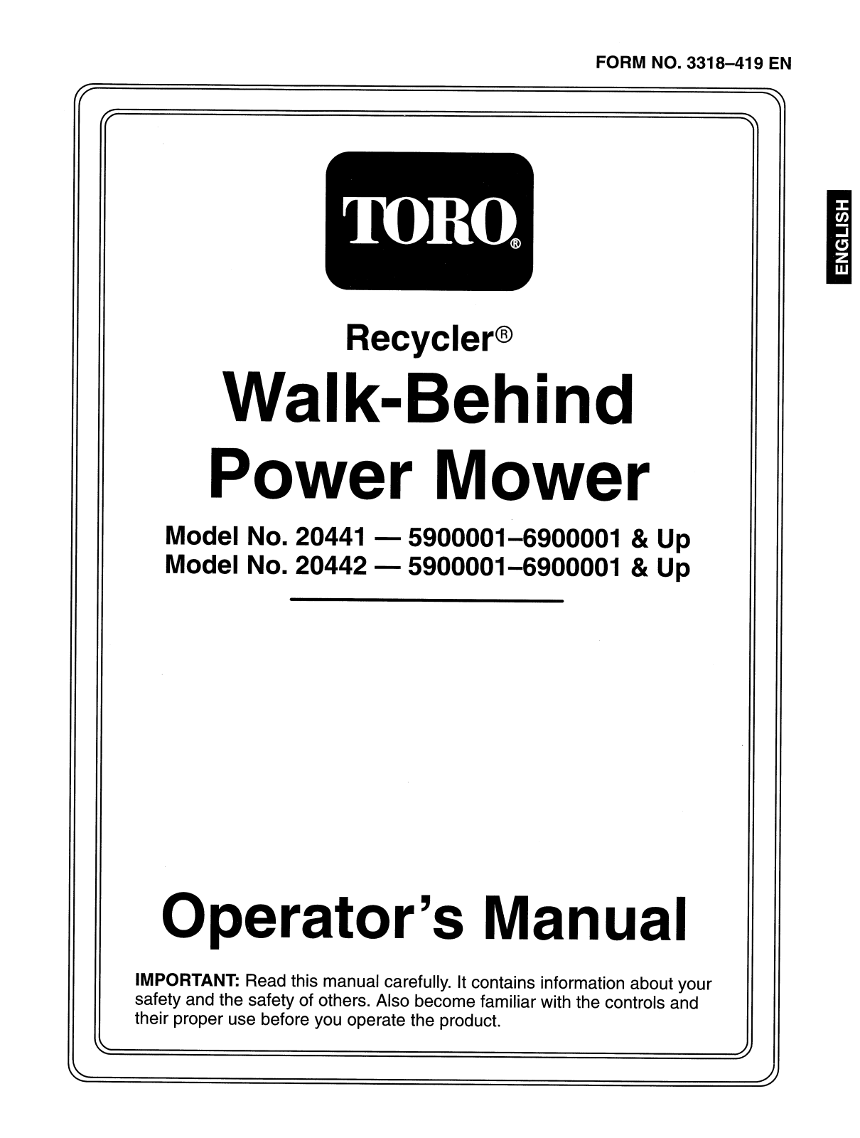 Toro 20441, 20442 Operator's Manual