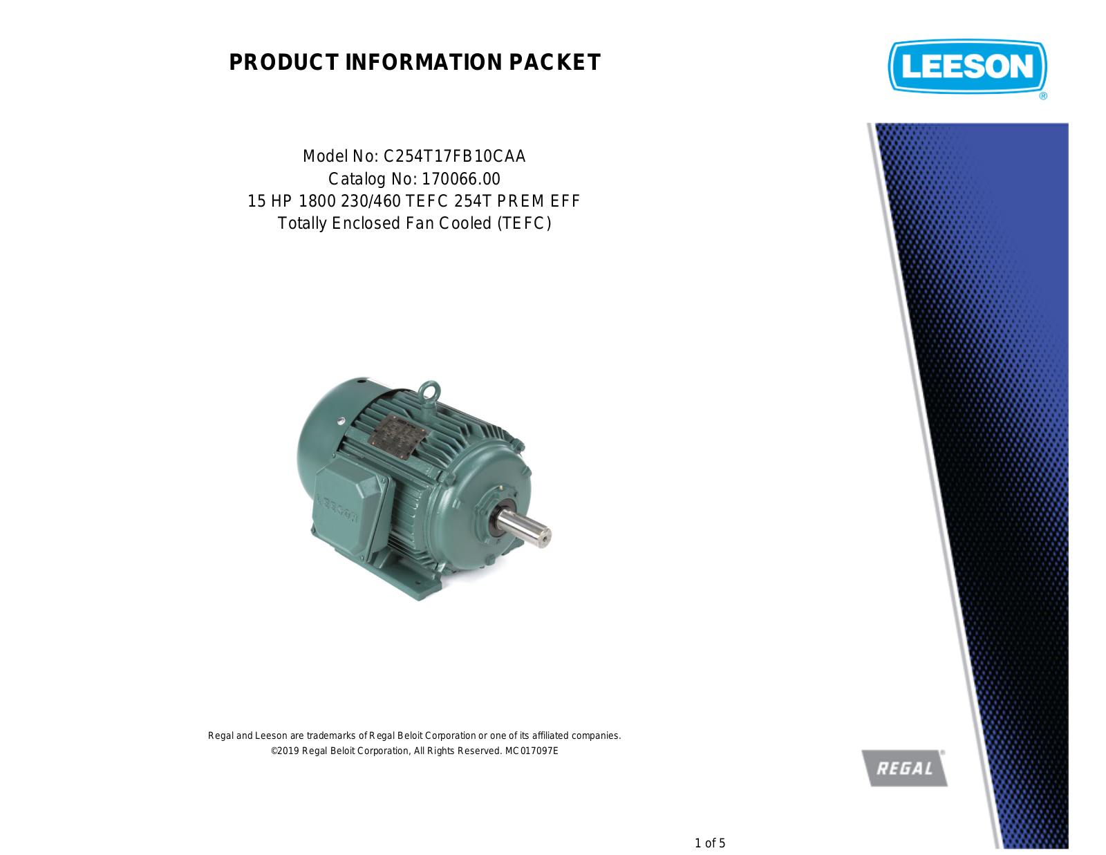 Leeson 170066.00 PRODUCT INFORMATION PACKET