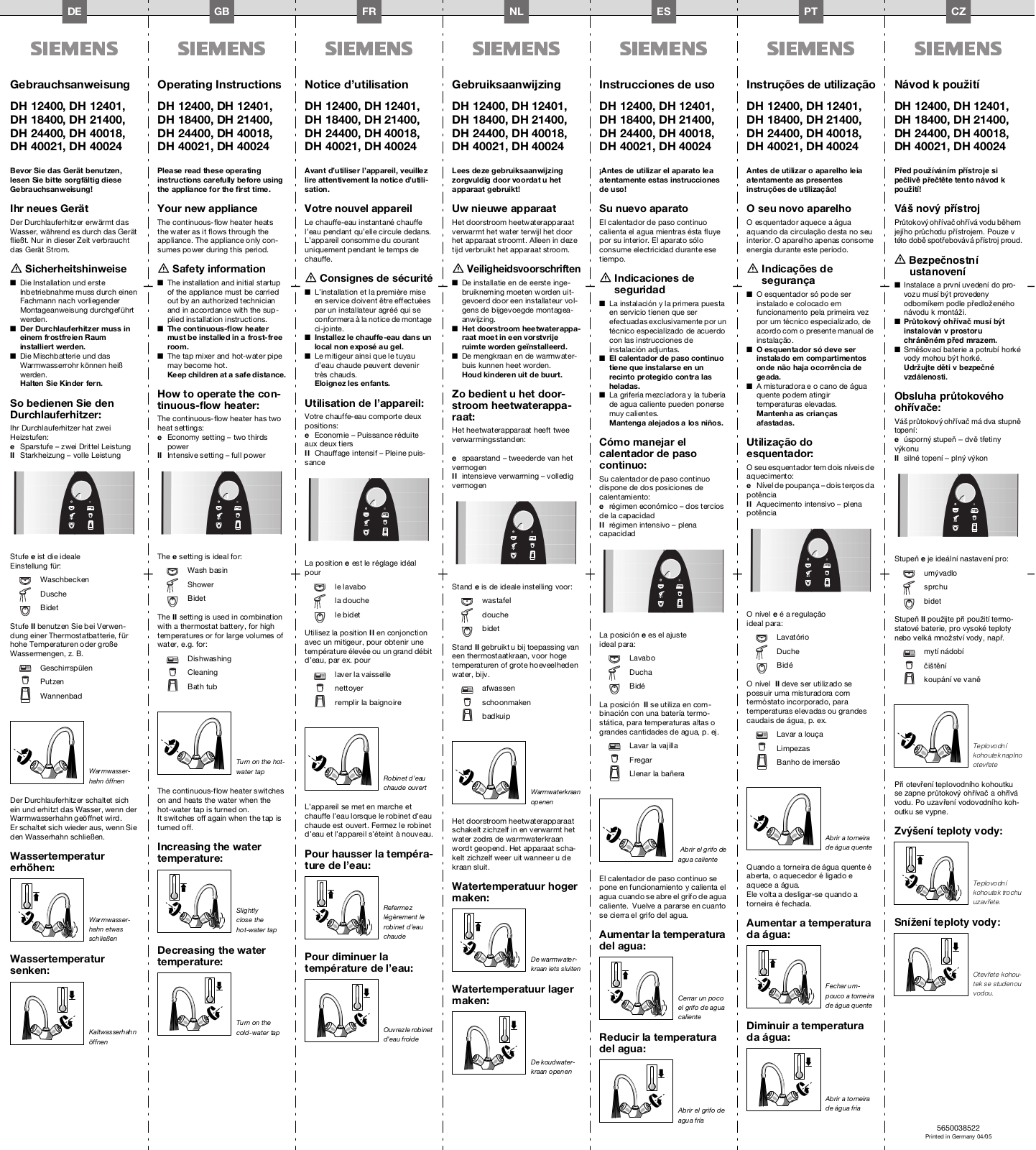 Siemens DH12400, DH24400, DH21400, DH40018, DH40024 User Manual