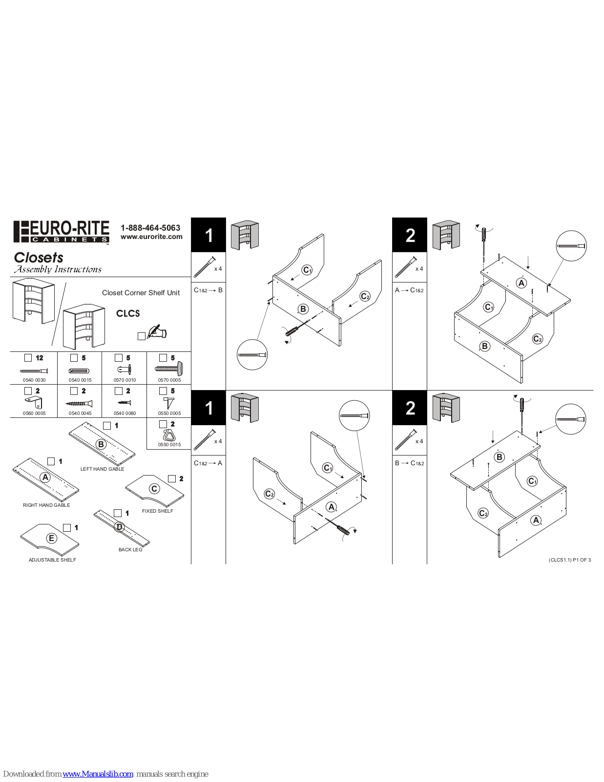 Euro-Rite Cabinets CLCS Assembly Instructions Manual