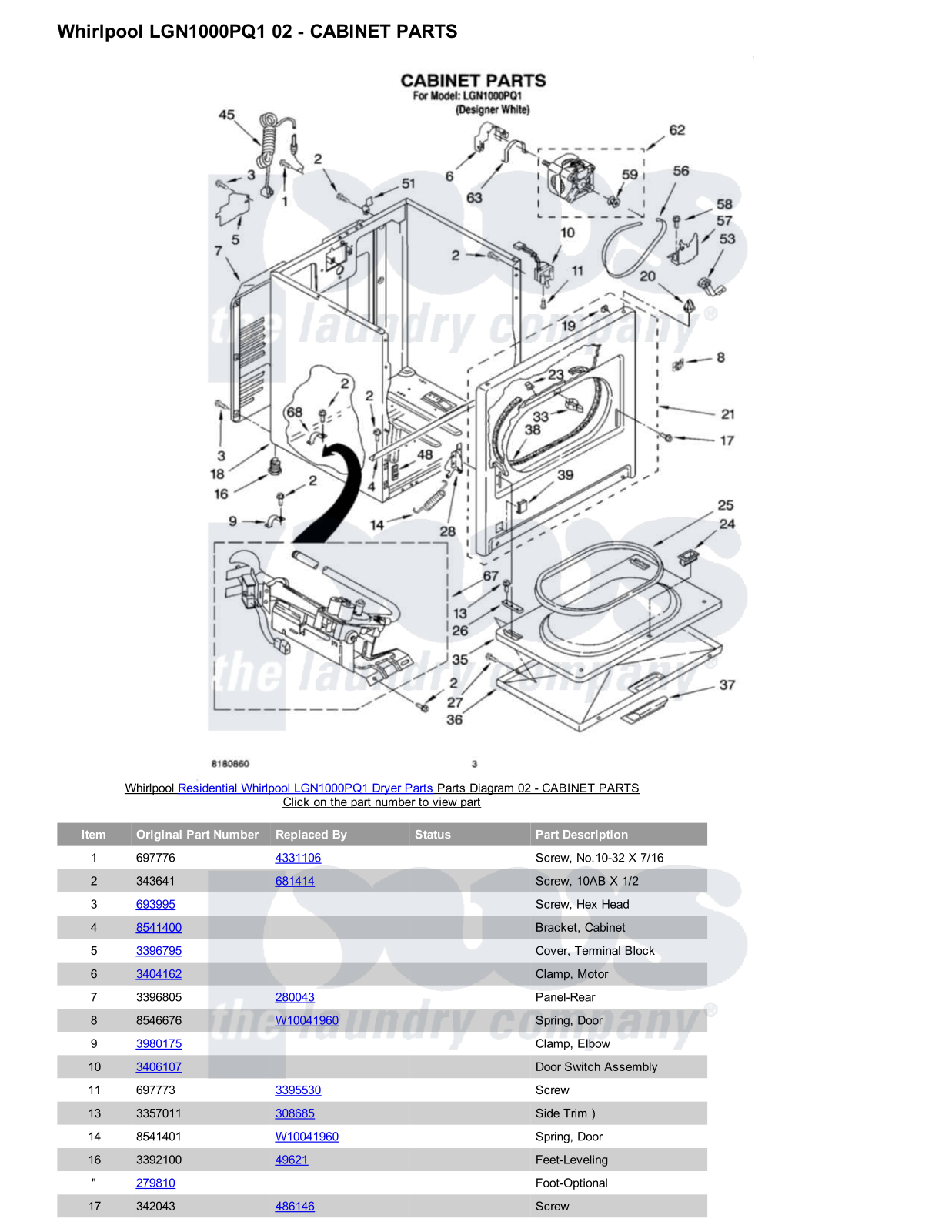 Whirlpool LGN1000PQ1 Parts Diagram