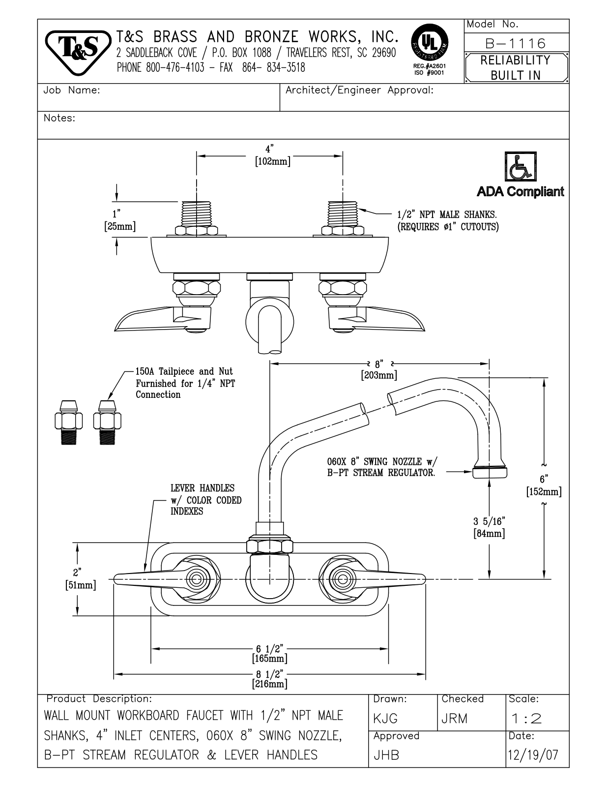 T&S Brass B-1116 User Manual