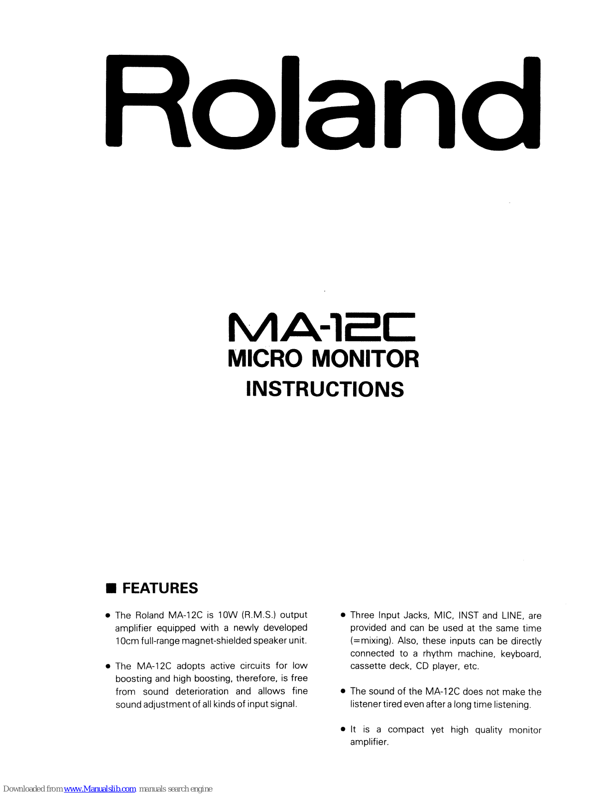 Roland MA-12C Instructions Manual