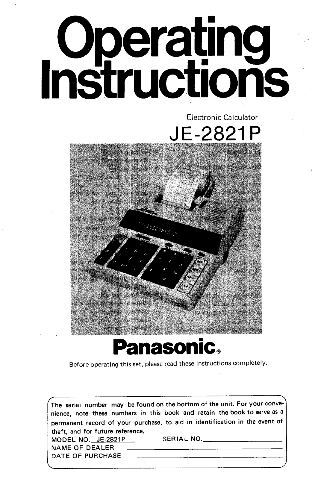 Panasonic je-2821 Operation Manual