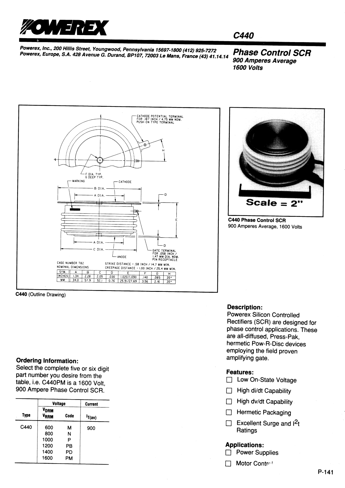 POWEREX C440PB, C440N, C440M, C440D, C440B Datasheet