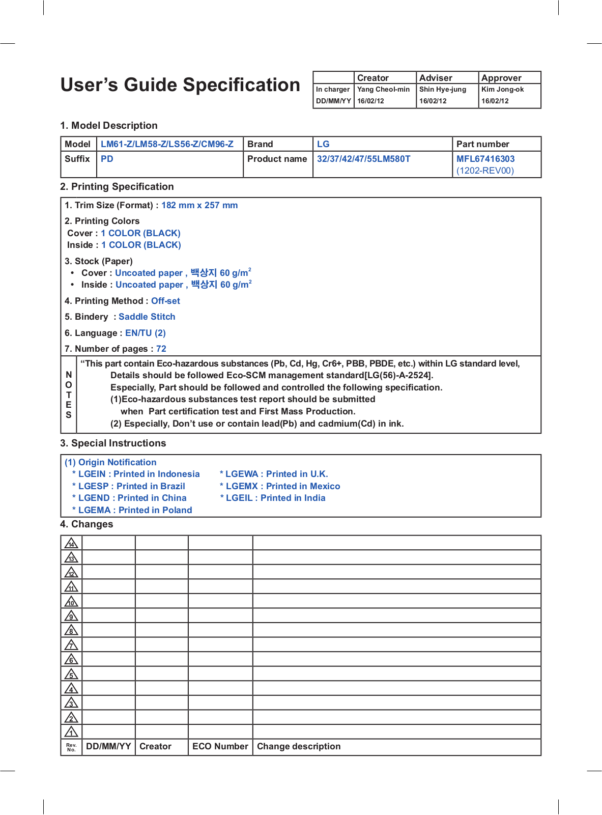 LG 42LM615S, 47LS5600 User Manual