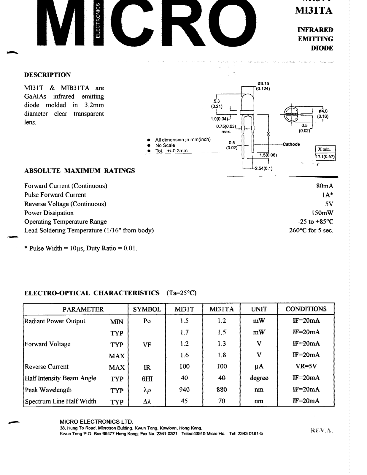 MICRO MI31T Datasheet