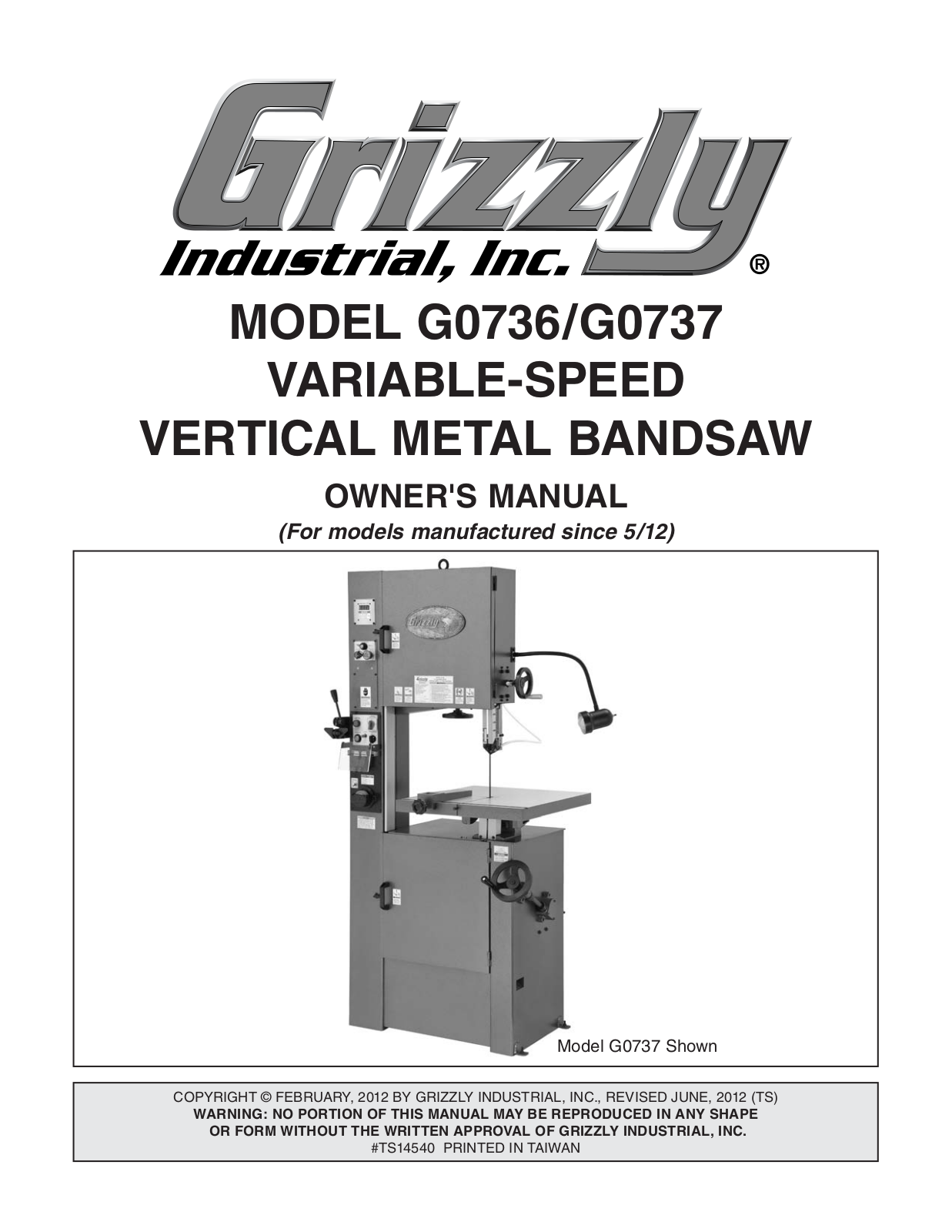 Grizzly G0736 User Manual 2