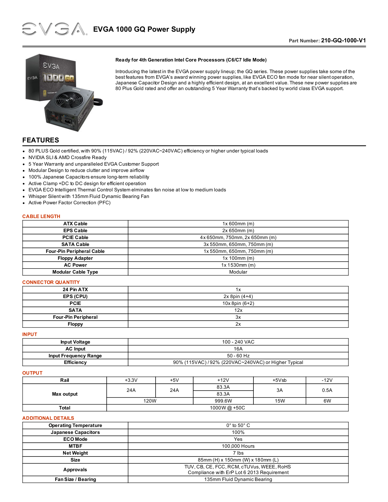 EVGA GQ  1000 User Manual