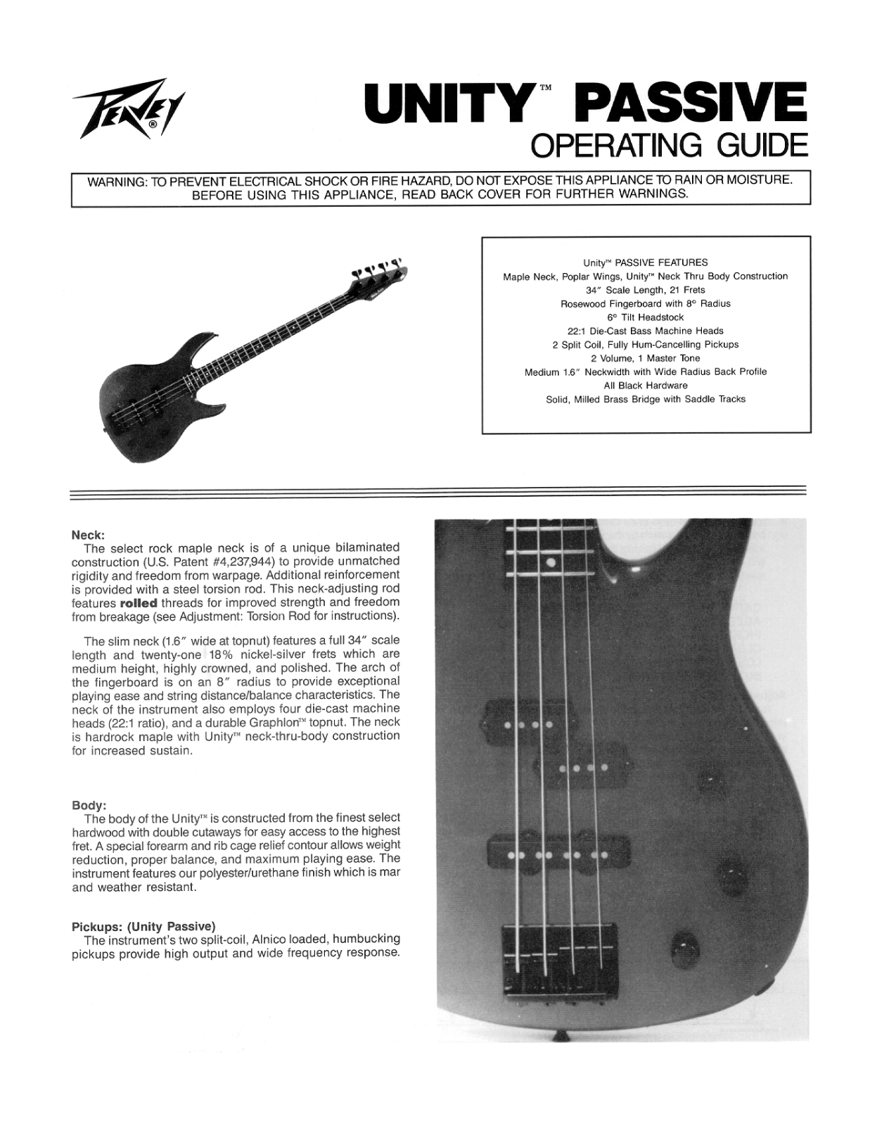 Peavey Unity Passive User Manual