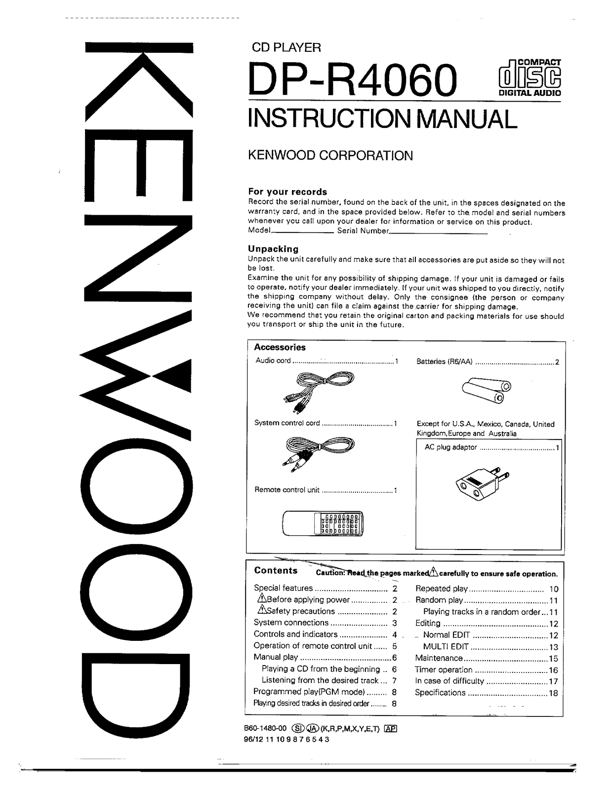 Kenwood DP-R4060 Owner's Manual