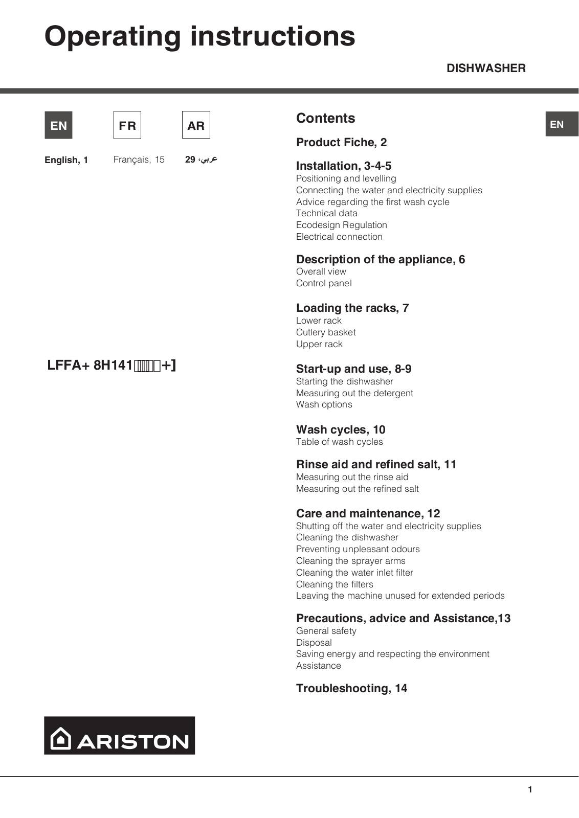 ARISTON LFFA+ 8H141 XEX60Hz User Manual