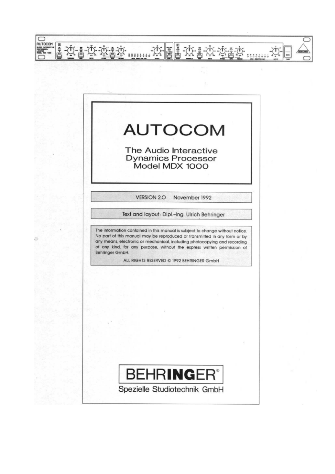 Behringer MDX1000 User Manual