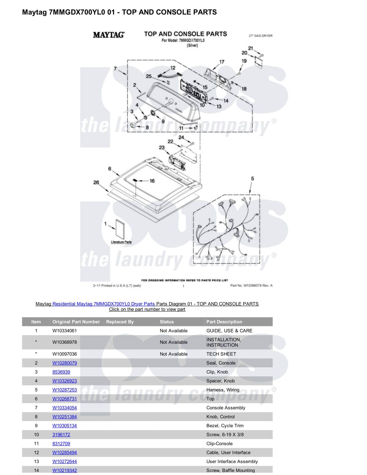 Maytag 7MMGDX700YL0 Parts Diagram