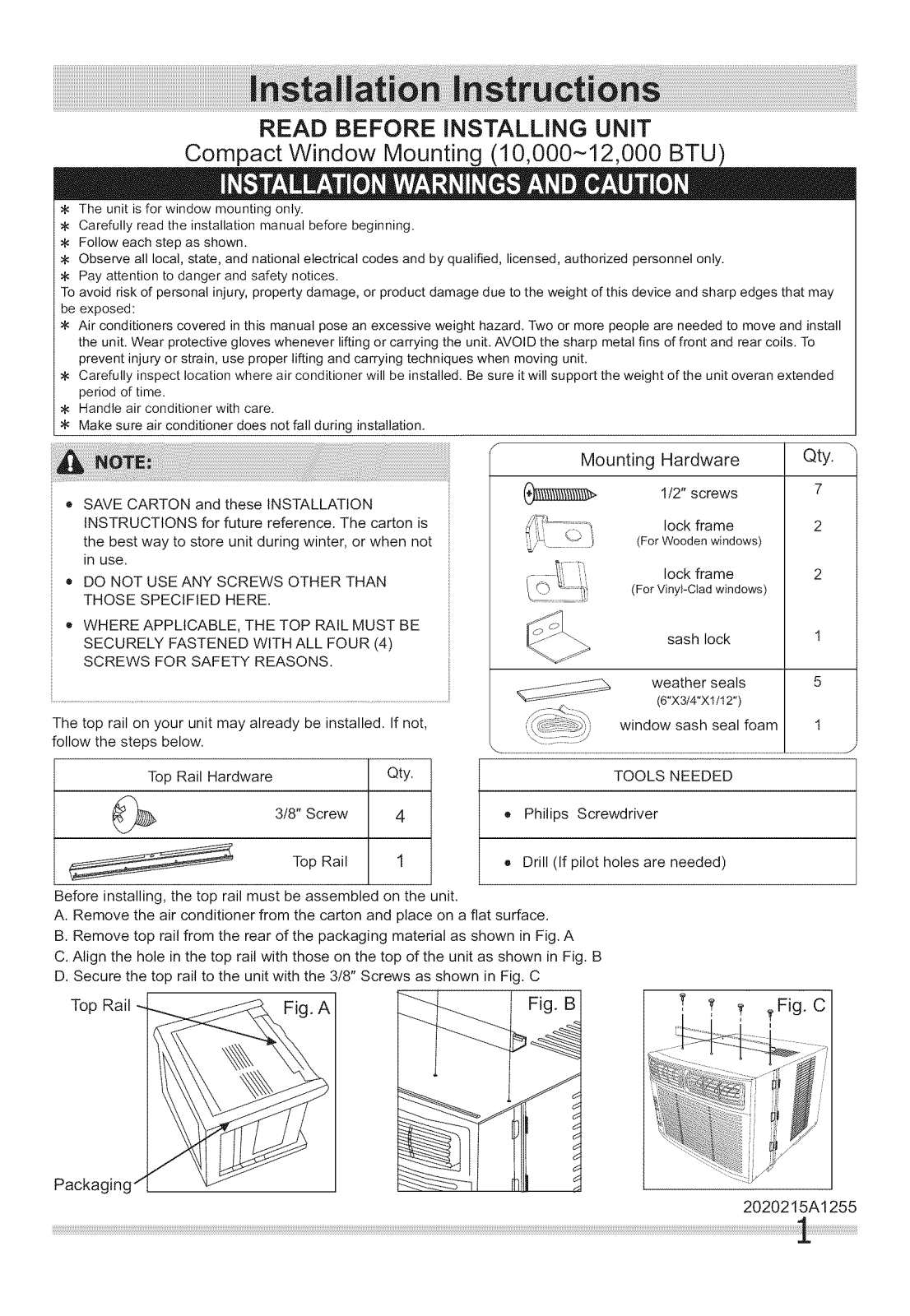 Frigidaire FFRA10C2Q10, FFRA10C2Q11, FFRA10C2Q14, FFRA10C2Q15, FFRA10C2Q16 Installation Guide - ManualMachine.com