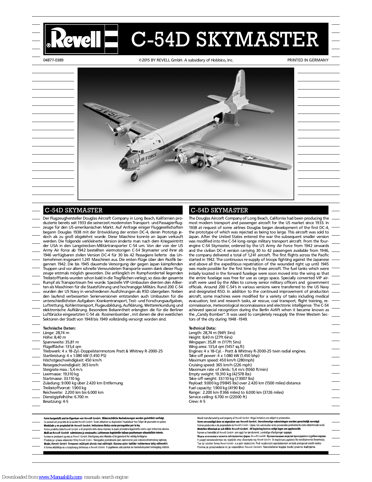 REVELL C-54D skymaster User Manual